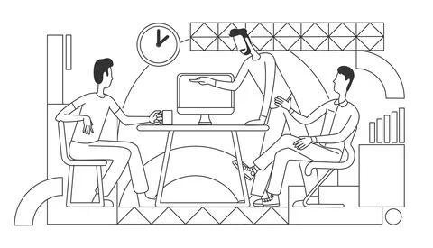 Working process thin line vector illustration Stock Illustration