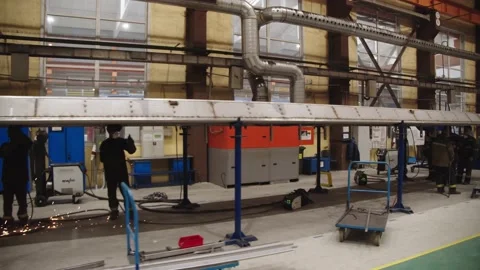 Working process at train wagon manufacturing plant. workers in protective Stock Footage 202048940
