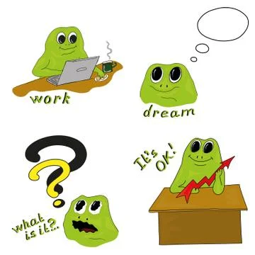 Working process Vector illustration with green frog Stock Illustration