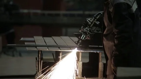 Working on the production and processing of metal in a large factory Stock Footage 73759653