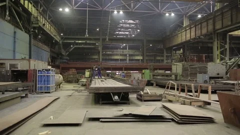 Working on the production and processing of metal in a large factory Stock Footage 73759918