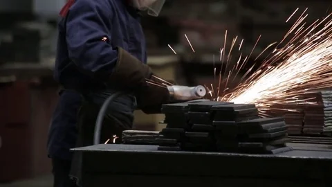 Working on the production and processing of metal in a large factory Stock-Footage 73759935