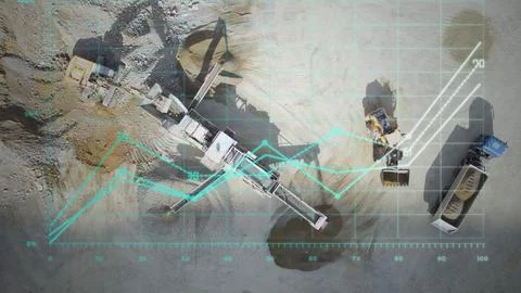 Working progress graph of excavator and heavy machines doing mining. 3D render Stock Photos