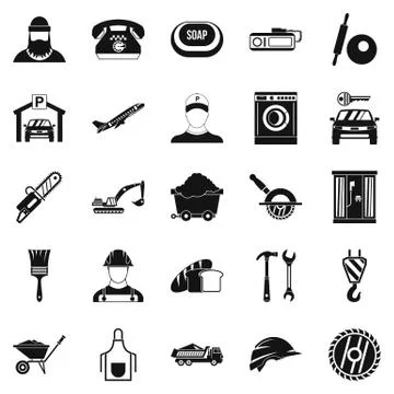 Working progress icons set, simple style Stock Illustration