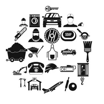 Working progress icons set, simple style Stock Illustration