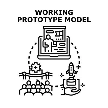 Working prototype model development presentation startup launch Stock Illustration