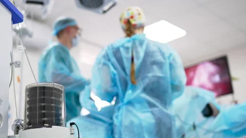 Working pump of a lung ventilation system. Modern surgery equipment in operation Video stock 208928003