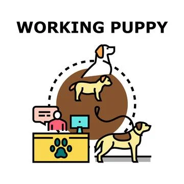 Working puppy vector concept illustrating service dog training Stock Illustration