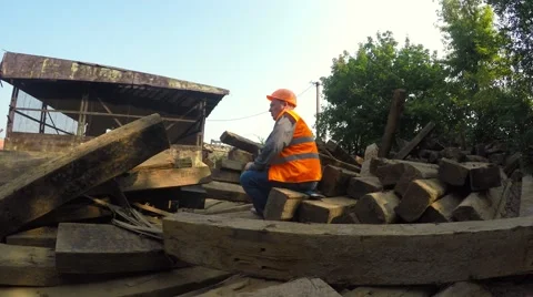 Working with railroad sat down to rest on the old sleepers Video stock 54322222