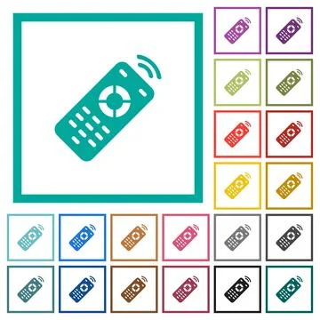 Working remote control flat color icons with quadrant frames Stock Illustration