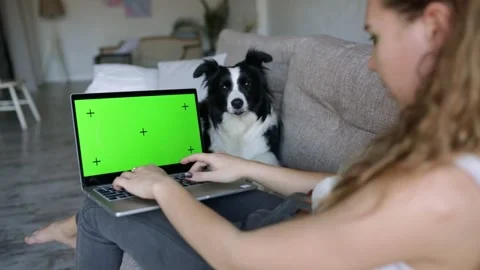 Working Remotely. GREEN SCREEN with tracking dot. Young Woman working from home Vídeos de archivo 130382528