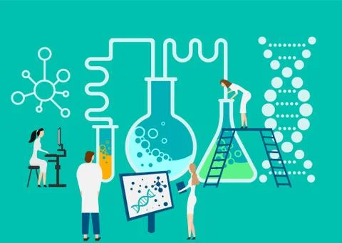 Working at research laboratorium. Vector illustration. eps Stock Illustration
