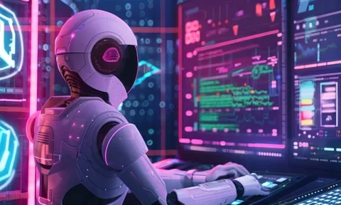 Working Robot Typing into A Computer Stock Footage 294666226