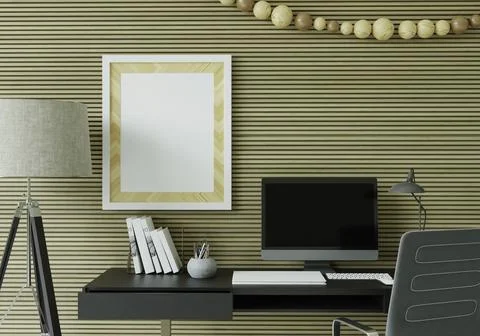 A working room with a computer placed on the table Illustration