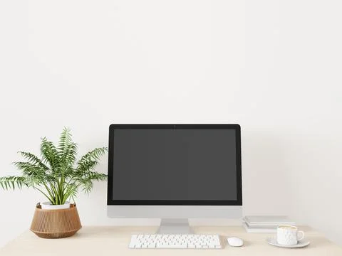 A working room with a computer placed on the table Stock-Illustration