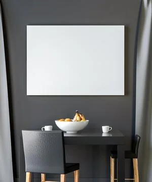 The working room consists of a workbench and a picture frame on the wall. Stock Illustration