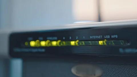 Working router with powering lights and internet connection status Video stock 105527077