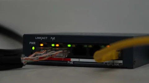 Working router with powering lights and internet connection status. Wireless Stock Footage 194182598