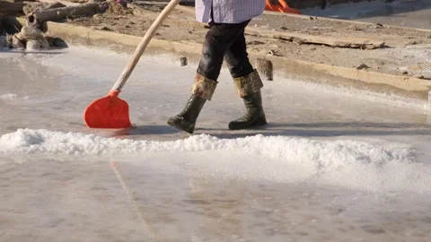 Working in the salt pond 2 Stock Footage 294103711