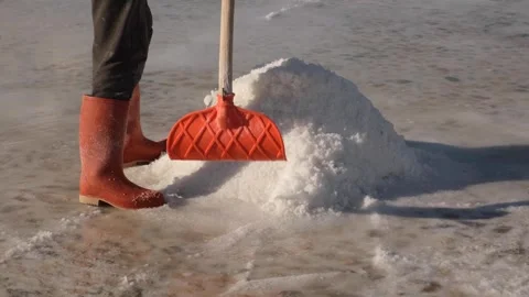 Working in the salt pond 3 Stock Footage 294103818