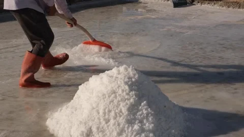 Working in the salt pond 4 Stock Footage 294103735