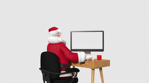 Working Santa Claus: 3D Animated Loop, Back View At Desktop 库存影片 294804888