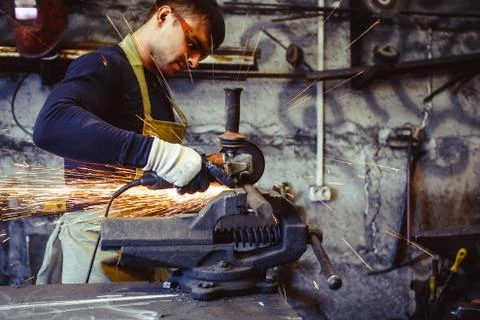 Working saws iron sparks Stock Photos