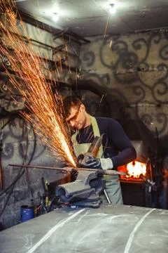 Working saws iron sparks Stock Photos