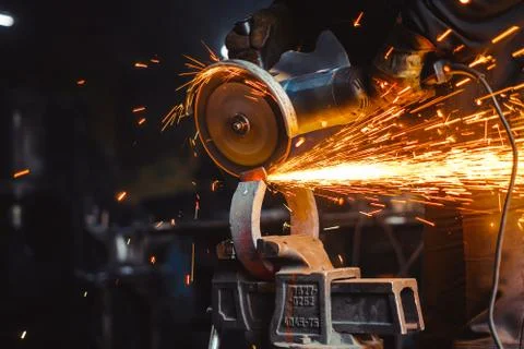 Working saws iron sparks Stock Photos