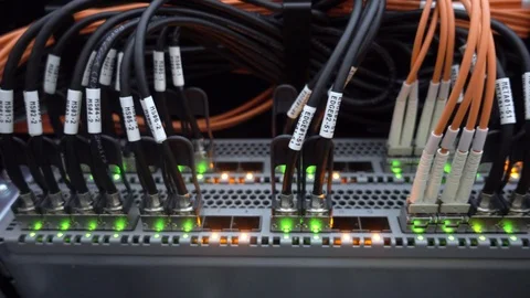 Working server rack bottom view. Optical... | Stock Video | Pond5