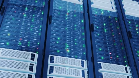 Working Servers in Modern Data Center. Complex Calculations. Cloud Computing Stock Footage