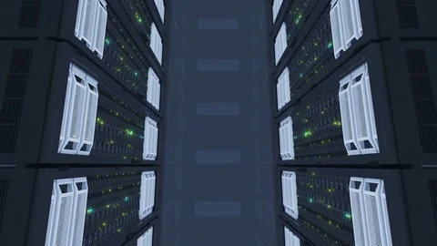 Working Servers Top View in Modern Data Center. Cloud Computing Data Storage Stock Footage 83680578