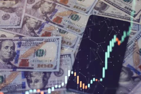 Working set for analyzing financial statistics and analyzing a market data. B Stock Photos