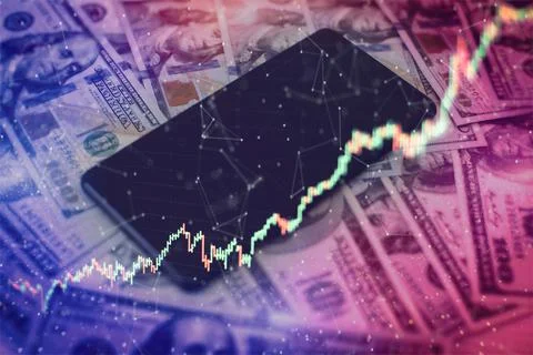 Working set for analyzing financial statistics and analyzing a market data. B Stock Photos