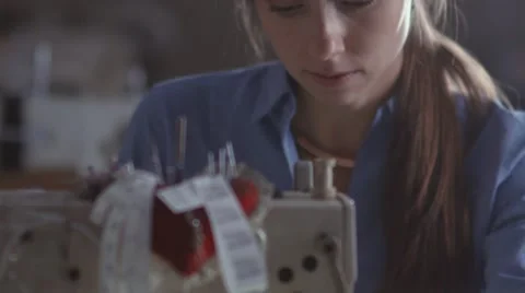 Working sewing machine. Manufacturing equipment at factory Stock Footage 68972838
