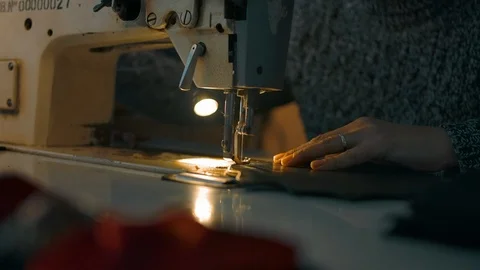 Working sewing machine presser foot stitching Video stock 123140627