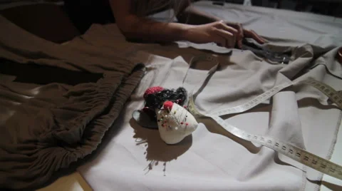 Working on a sewing project Stock Footage 60747604