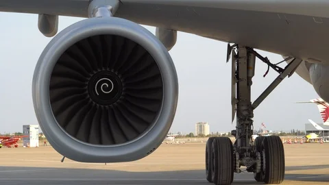 Working Side Engine Of A Plane Stock Footage