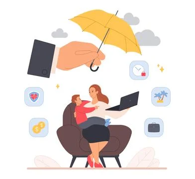 Working single mother under insurance protection Stock Illustration