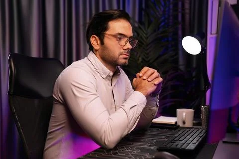 Working smart IT developer analyzing data software development on pc. Surmise. 스톡 사진