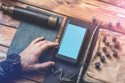 Working with a smartphone. Stock Photos