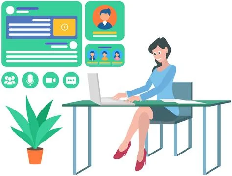 Working with social media technology, user profile. Woman browsing networks Stock Illustration