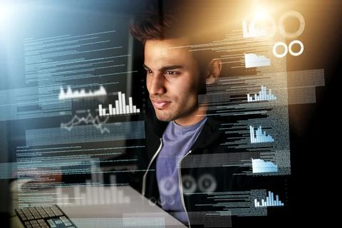 Working on some new code. Cropped shot of a handsome young male computer Stock Photos