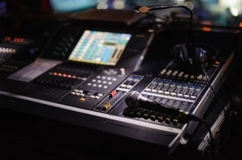 Working sound panel on background of the stage 스톡 사진