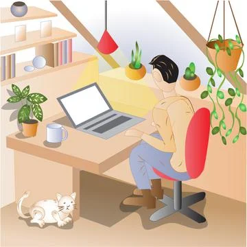 Working Space at Home Illustration Stock Illustration