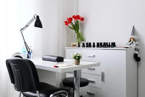 Working space for manicure with chear Stock Photos