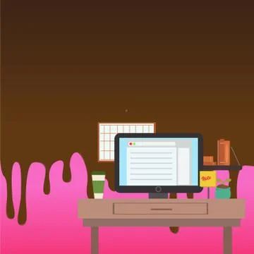 Working Space Station of Technical Person with Computer Monitor, Notepad and To Stock Illustration