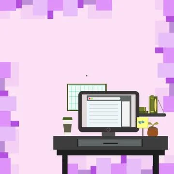 Working Space Station of Technical Person with Computer Monitor, Notepad and To Stock Illustration