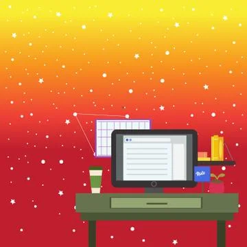 Working Space Station of Technical Person with Computer Monitor, Notepad and To Stock Illustration