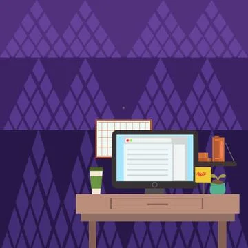 Working Space Station of Technical Person with Computer Monitor, Notepad and To Stock Illustration